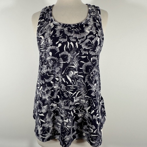 Athleta Tunic Tank Top Blue White Floral Size M Modal Blend - Picture 2 of 11